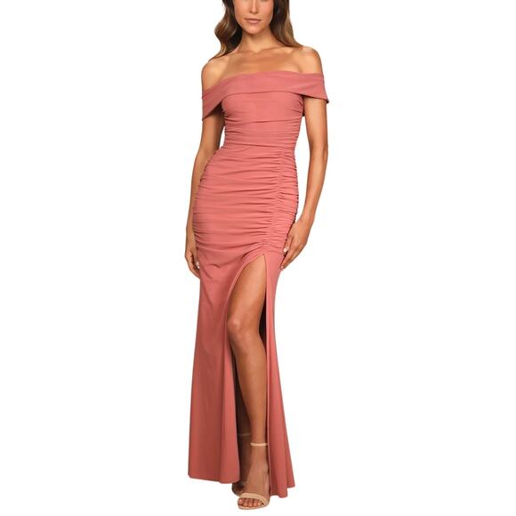 Lulus Revel in the Romance Dusty Rose Pink Mesh Off The Shoulder Maxi Dress - Picture 1 of 16
